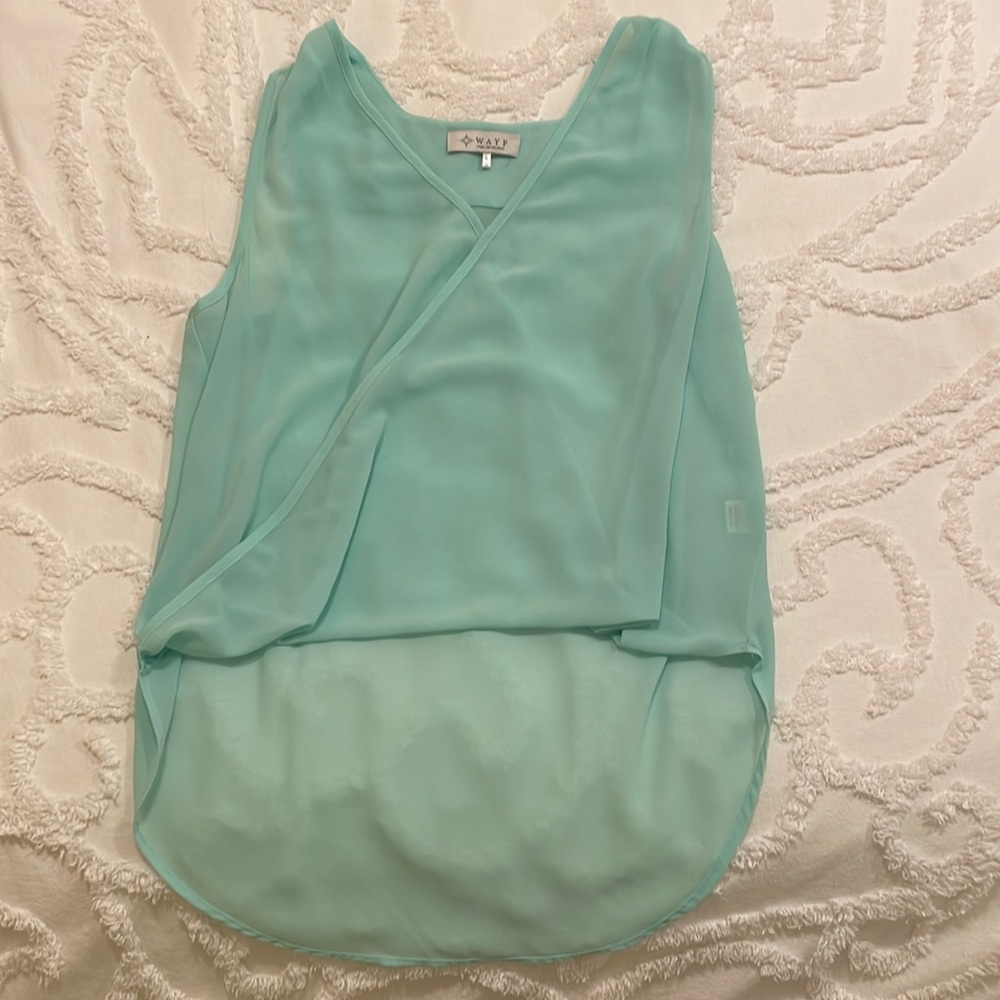 High low Tiffany blue wrap tank top
